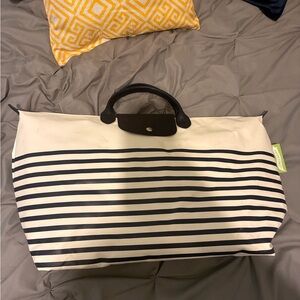 Longchamp Black and White Striped Tote
